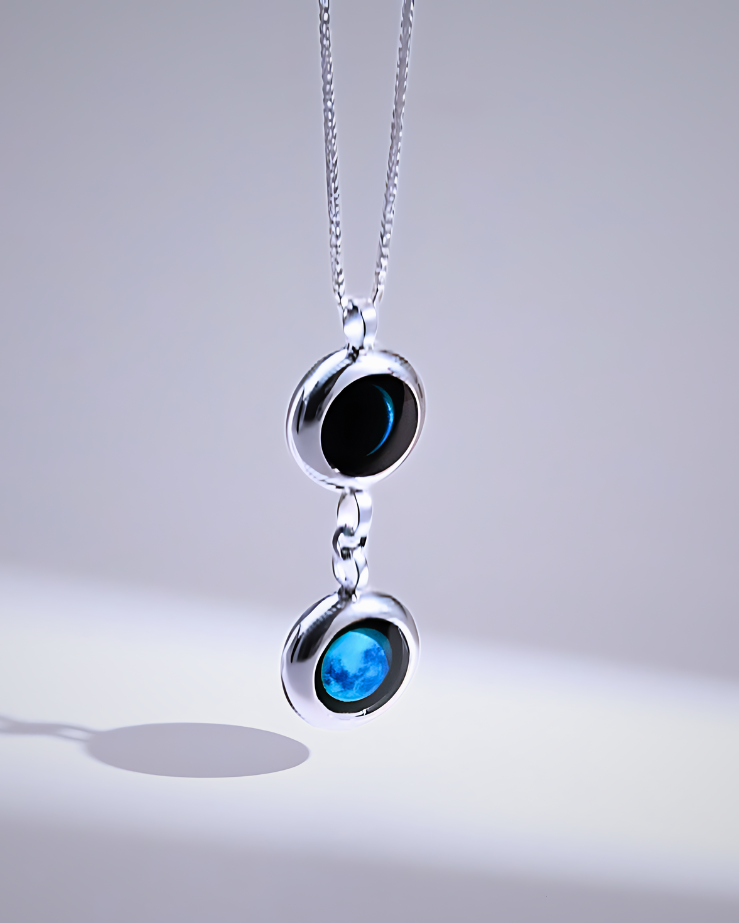 Double Moon Phase Necklace - Silver