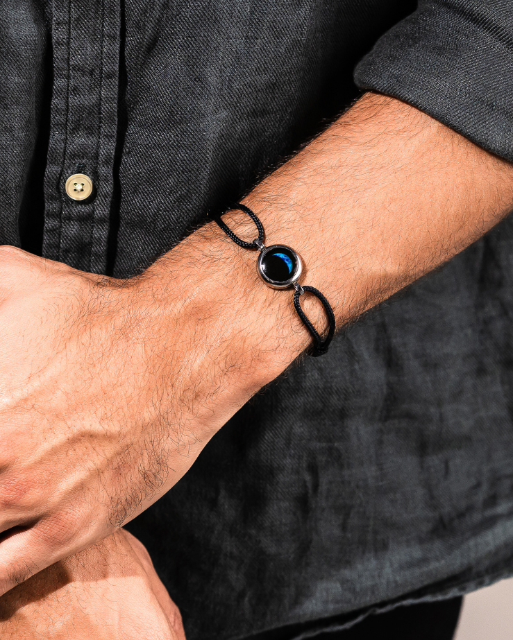 Silver Moon Bracelet on Cord