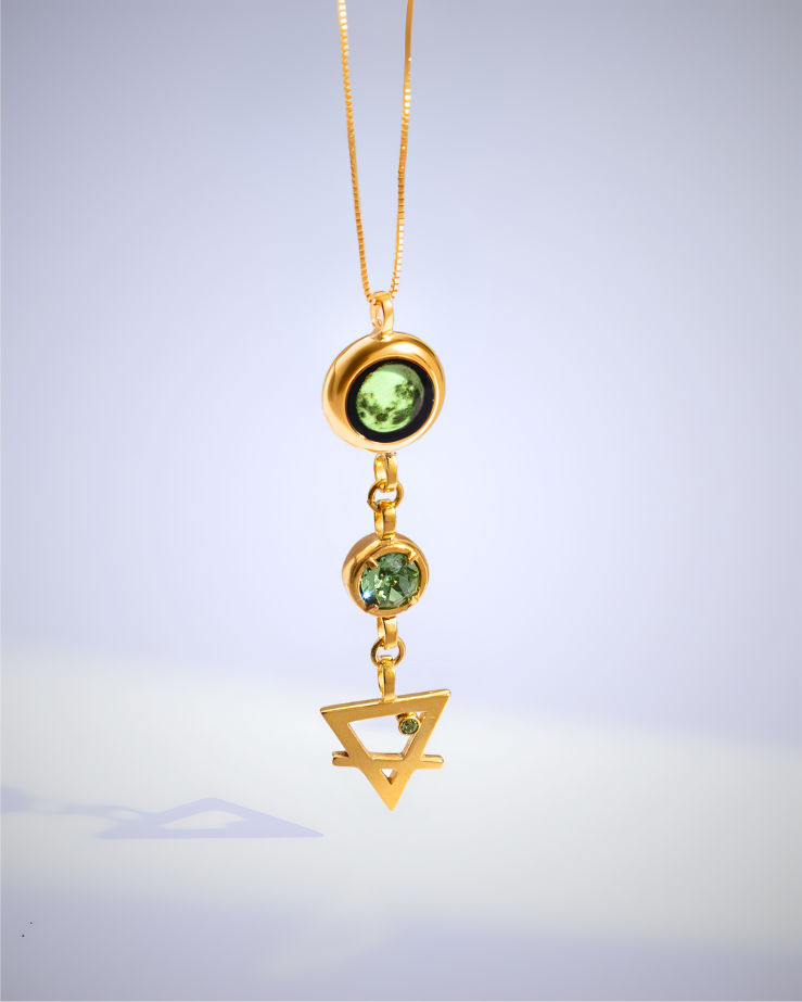 Moon Phase Necklace with Birthstone and Zodiac Element - Gold