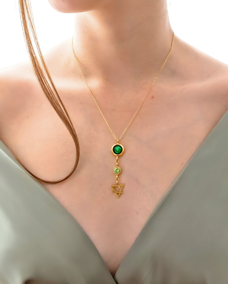 Moon Phase Necklace with Birthstone and Zodiac Element - Gold