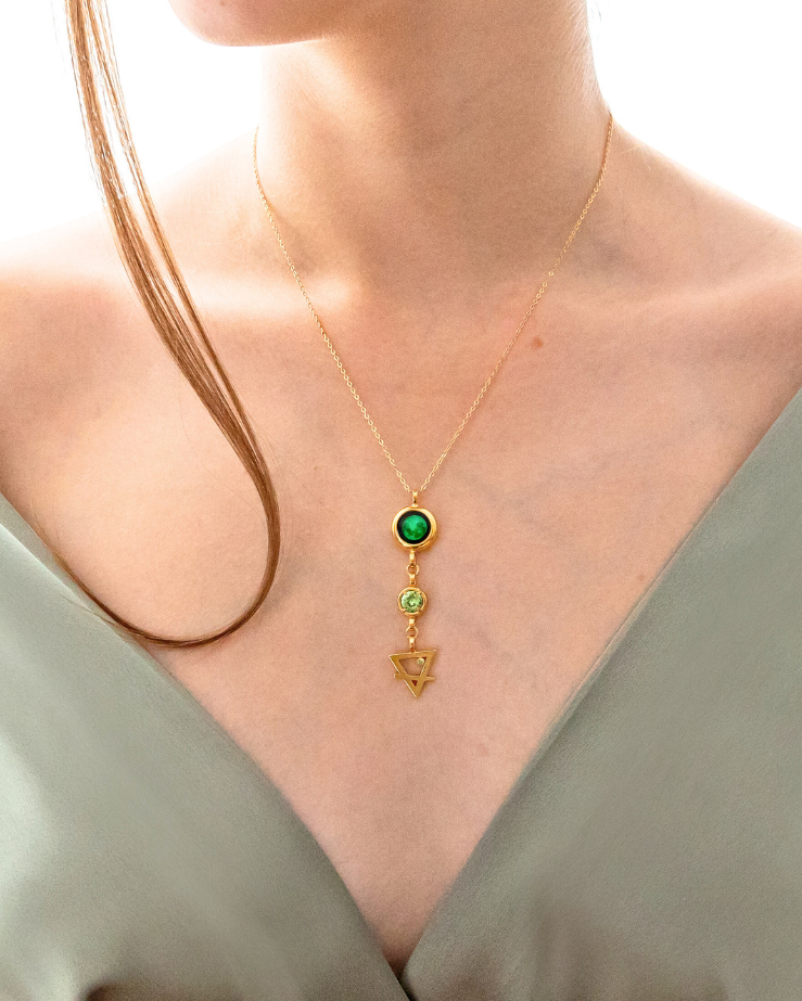 Moon Phase Necklace with Birthstone and Zodiac Element - Gold