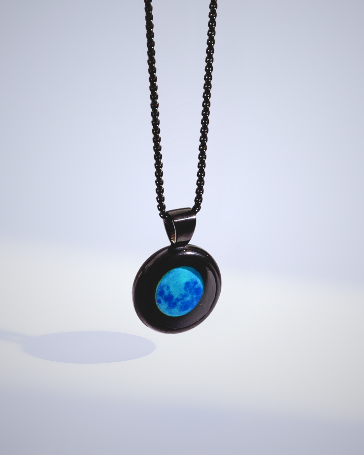 Large Moon Phase Necklace - Black