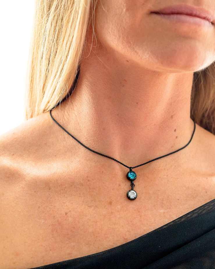 Double Birthstone Necklace - Black