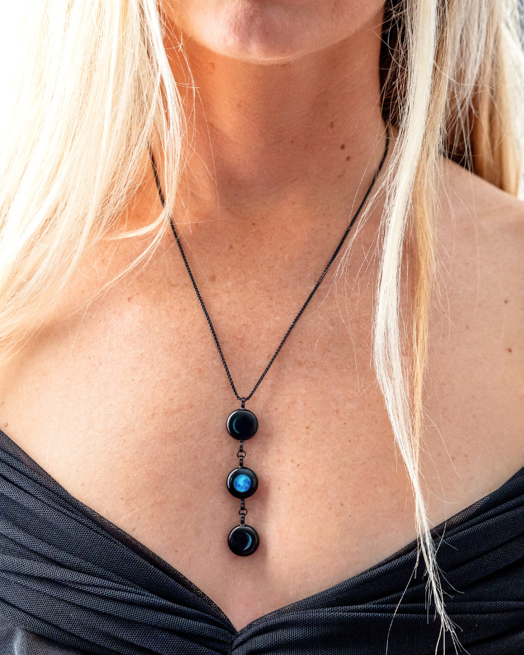 Triple Moon Phase Necklace - Black