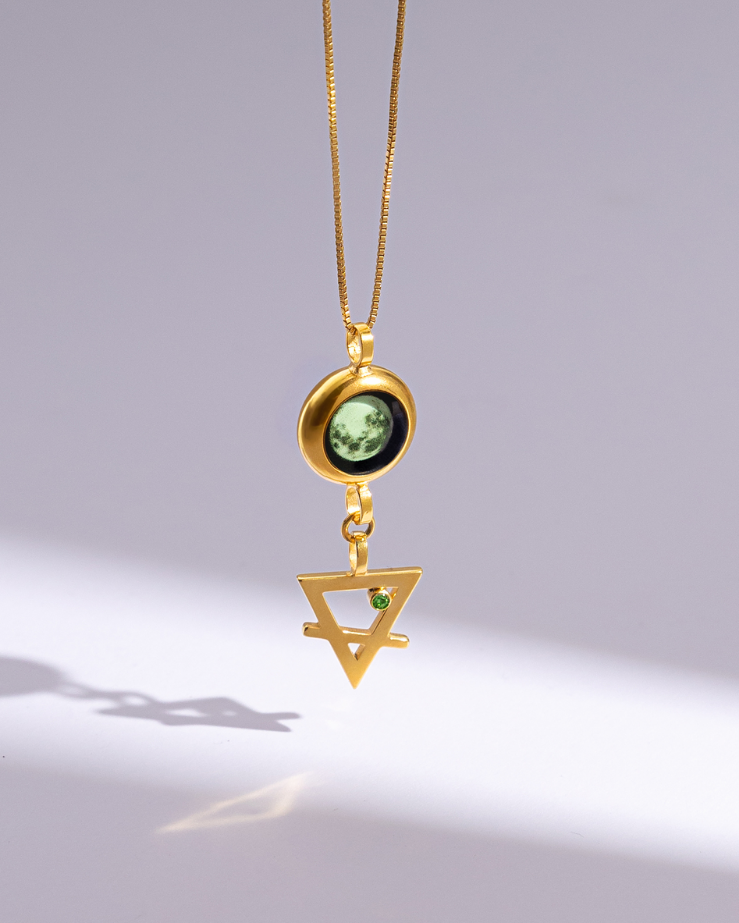 Moon Phase Necklace with Zodiac Element  - Gold