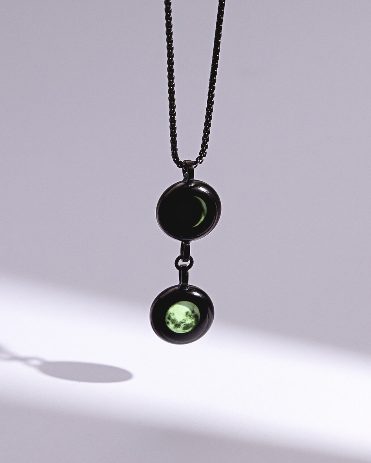 Double Moon Phase Necklace - Black