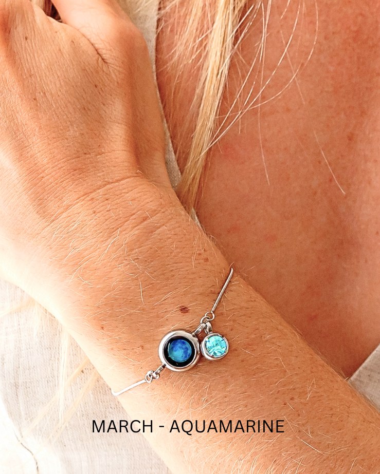 Moon Phase Bracelet with Birthstone - Silver