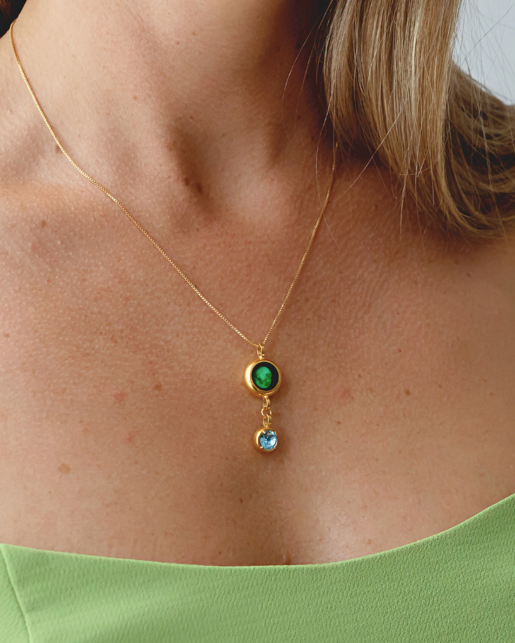 Moon Phase Necklace with Birthstone - Gold