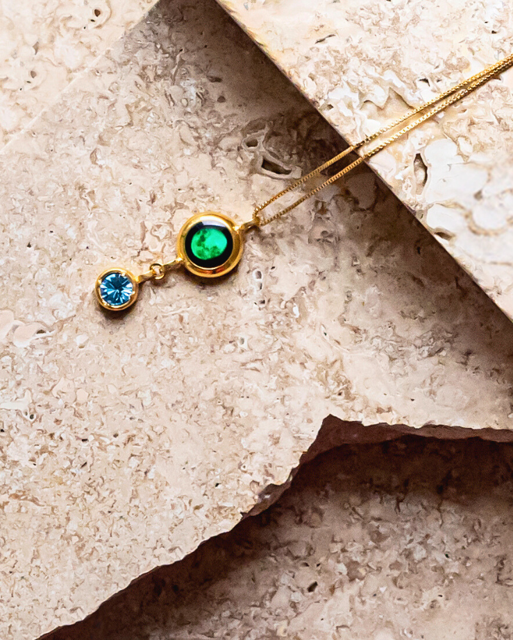 Moon Phase Necklace with Birthstone - Gold