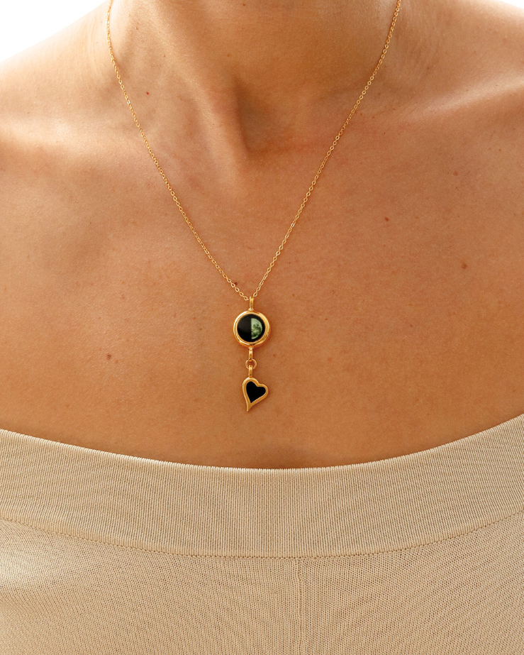 Moon Phase Necklace with Heart Charm - Gold