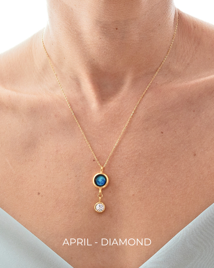 Moon Phase Necklace with Birthstone - Gold