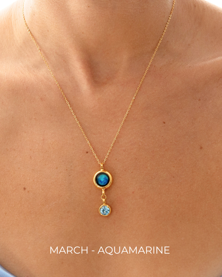 Moon Phase Necklace with Birthstone - Gold