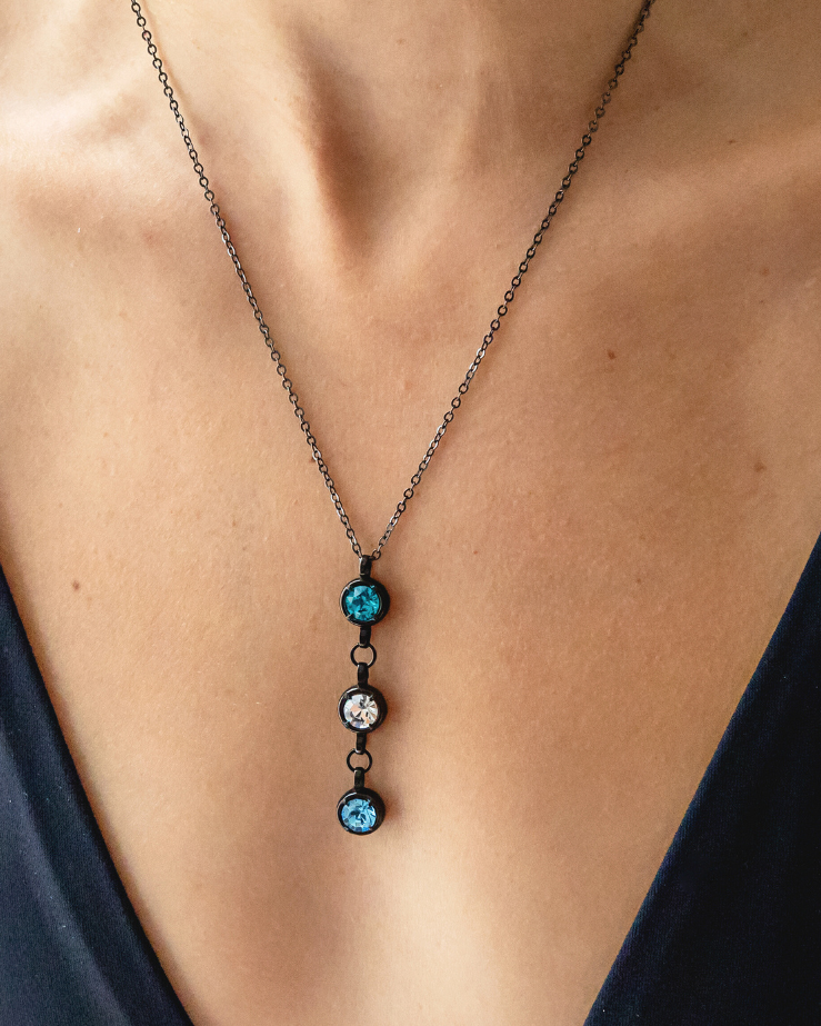 Triple Birthstone Necklace - Black