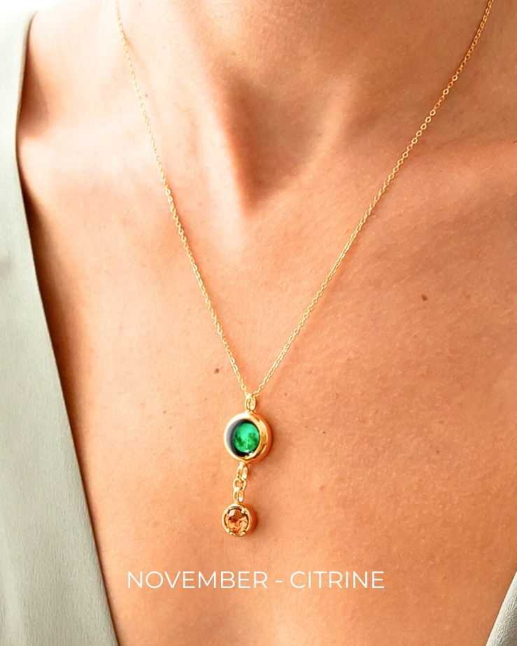 Moon Phase Necklace with Birthstone - Gold