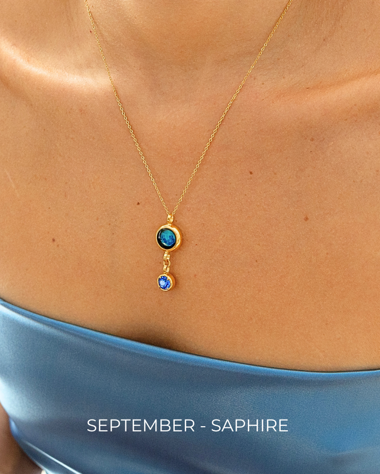 Moon Phase Necklace with Birthstone - Gold