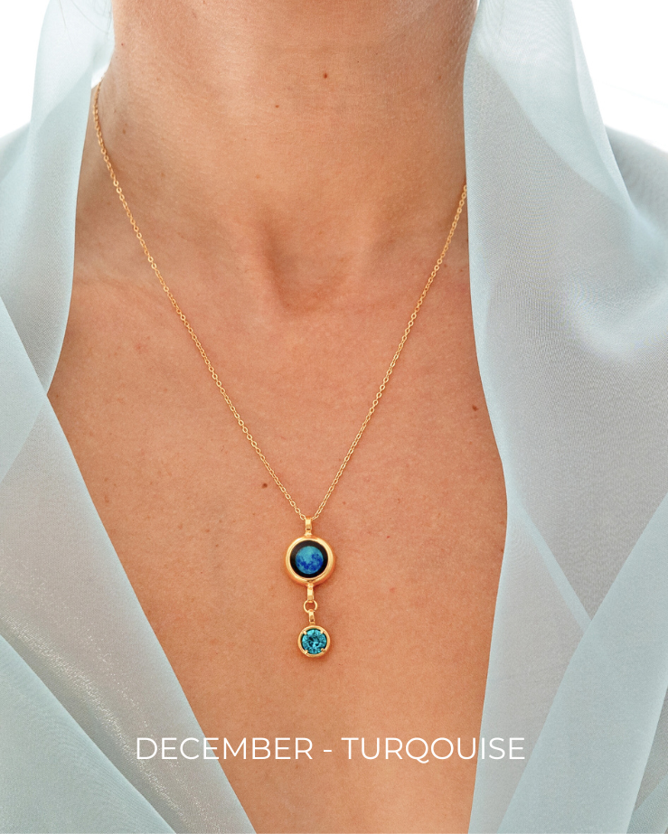 Moon Phase Necklace with Birthstone - Gold