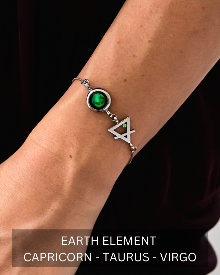 Moon Phase Bracelet with Zodiac Element - Silver