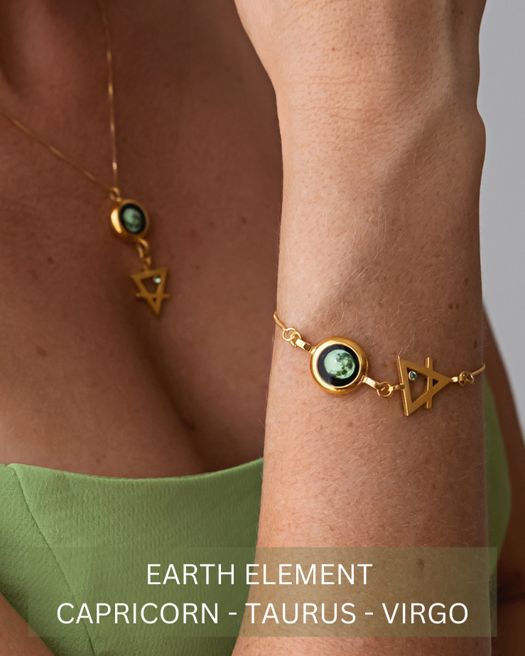 Moon Phase Bracelet with Zodiac Element - Gold