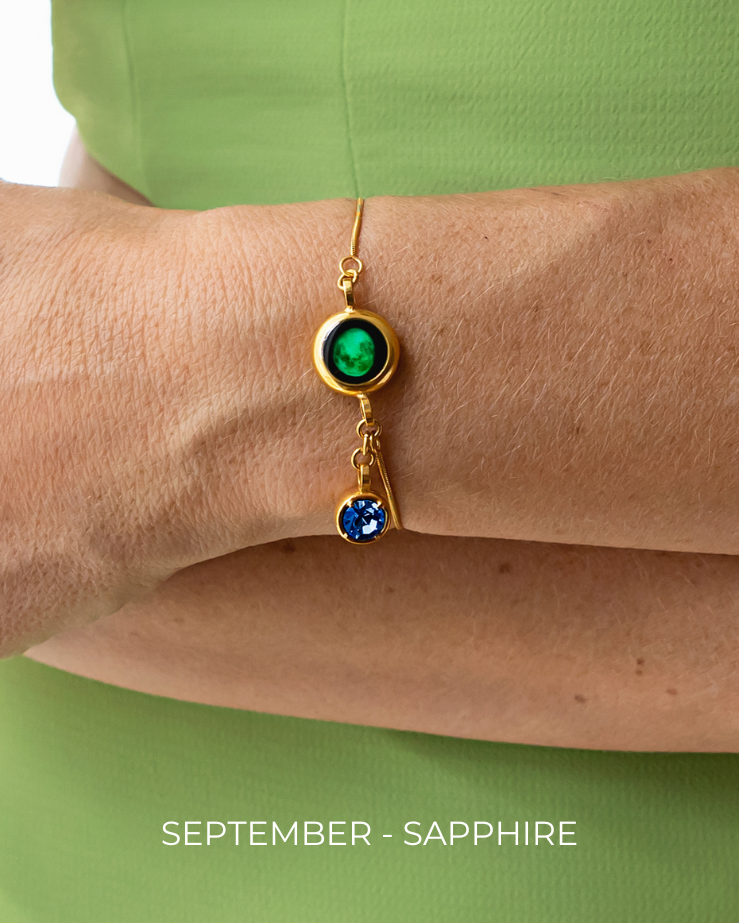 Moon Phase Bracelet with Birthstone - Gold