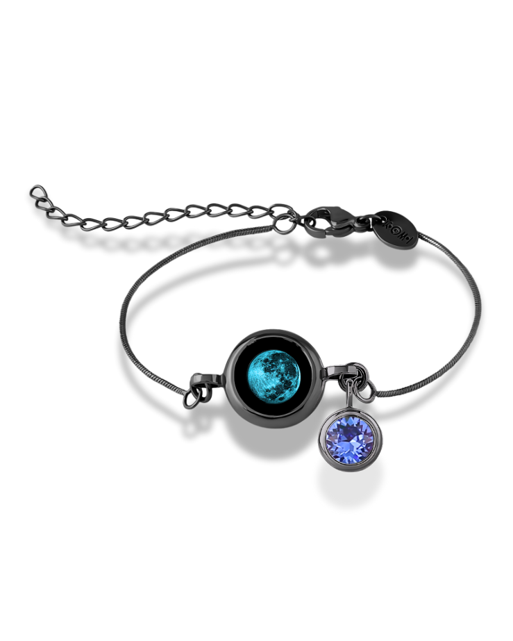 Moon Phase Bracelet with Birthstone - Black