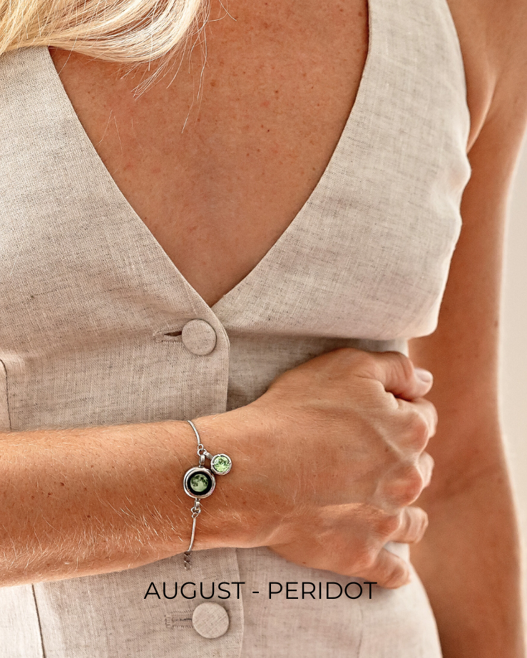 Moon Phase Bracelet with Birthstone - Silver