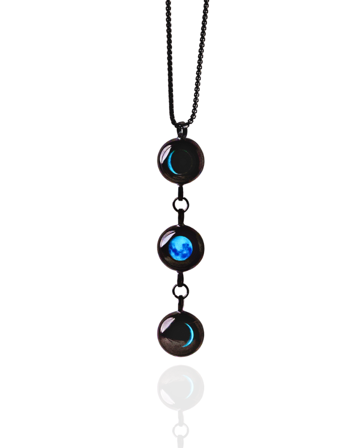 Triple Moon Phase Necklace - Black