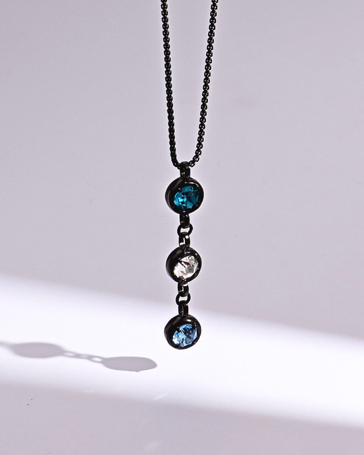 Triple Birthstone Necklace - Black