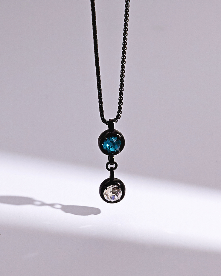 Double Birthstone Necklace - Black