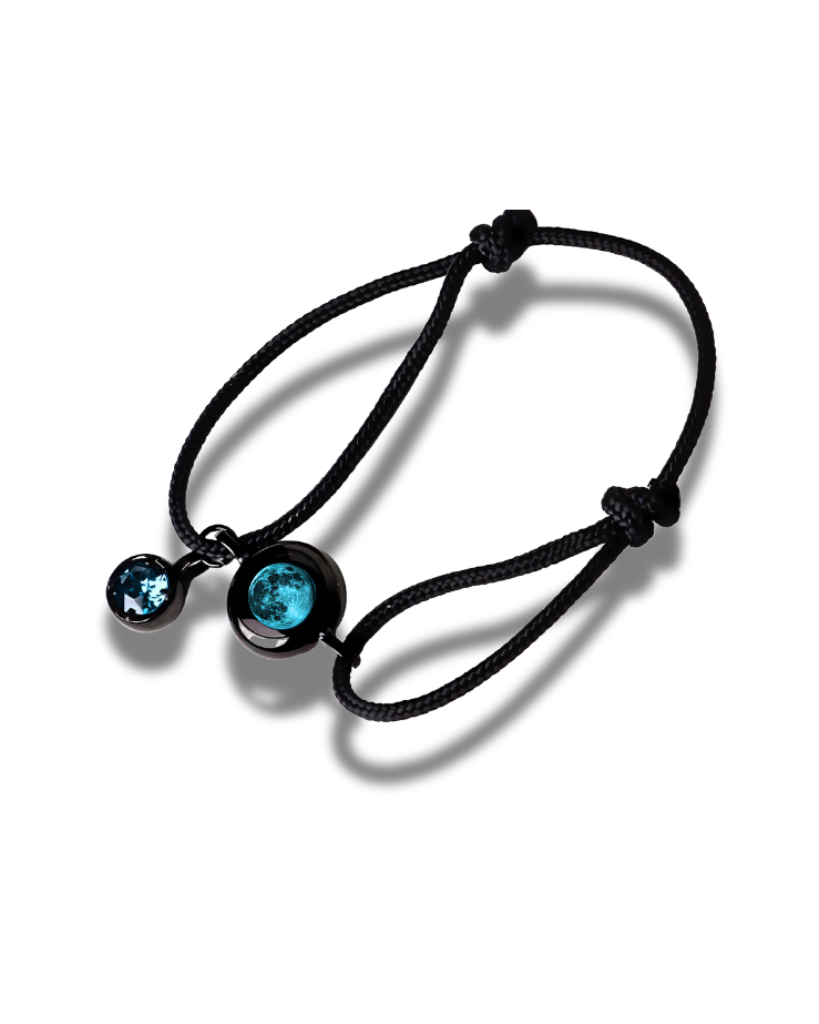 Moon Phase Bracelet with Birthstone - Black