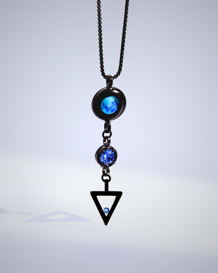 Moon Phase Necklace with Birthstone and Zodiac Element - Black