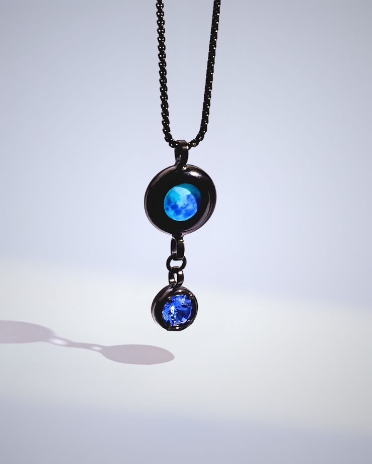 Moon Phase Necklace with Birthstone - Black