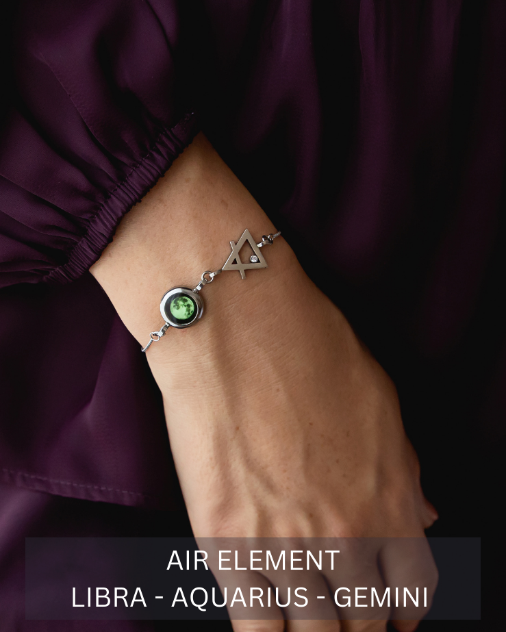 Moon Phase Bracelet with Zodiac Element - Silver