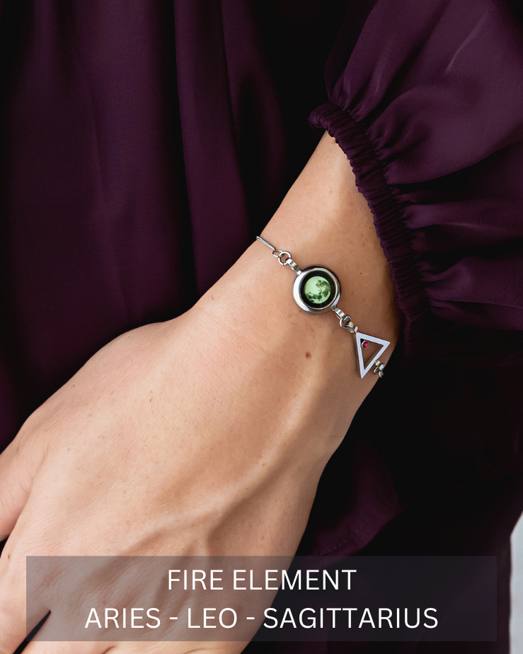 Moon Phase Bracelet with Zodiac Element - Silver