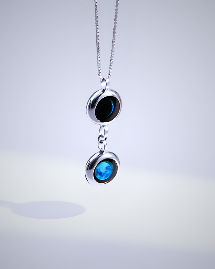 Double Moon Phase Necklace - Silver