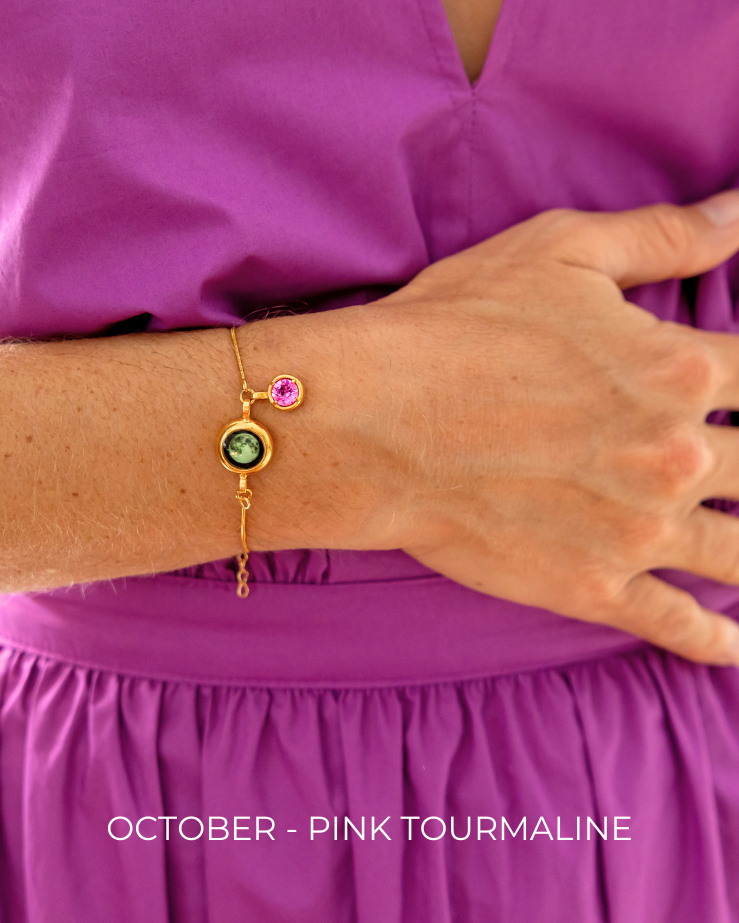 Moon Phase Bracelet with Birthstone - Gold