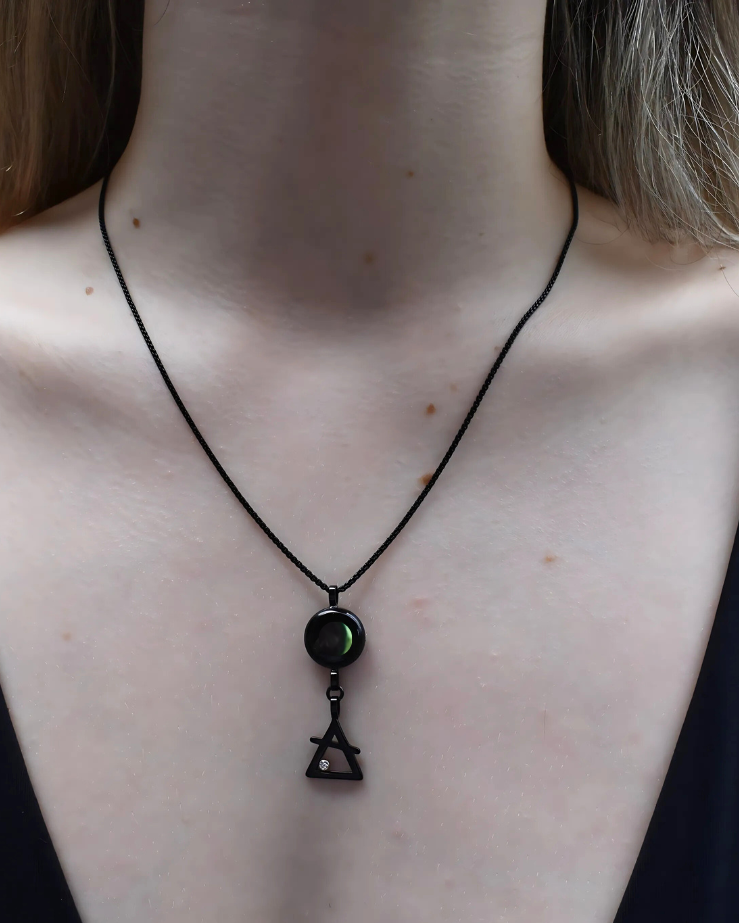 Moon Phase Necklace with Zodiac Element - Black