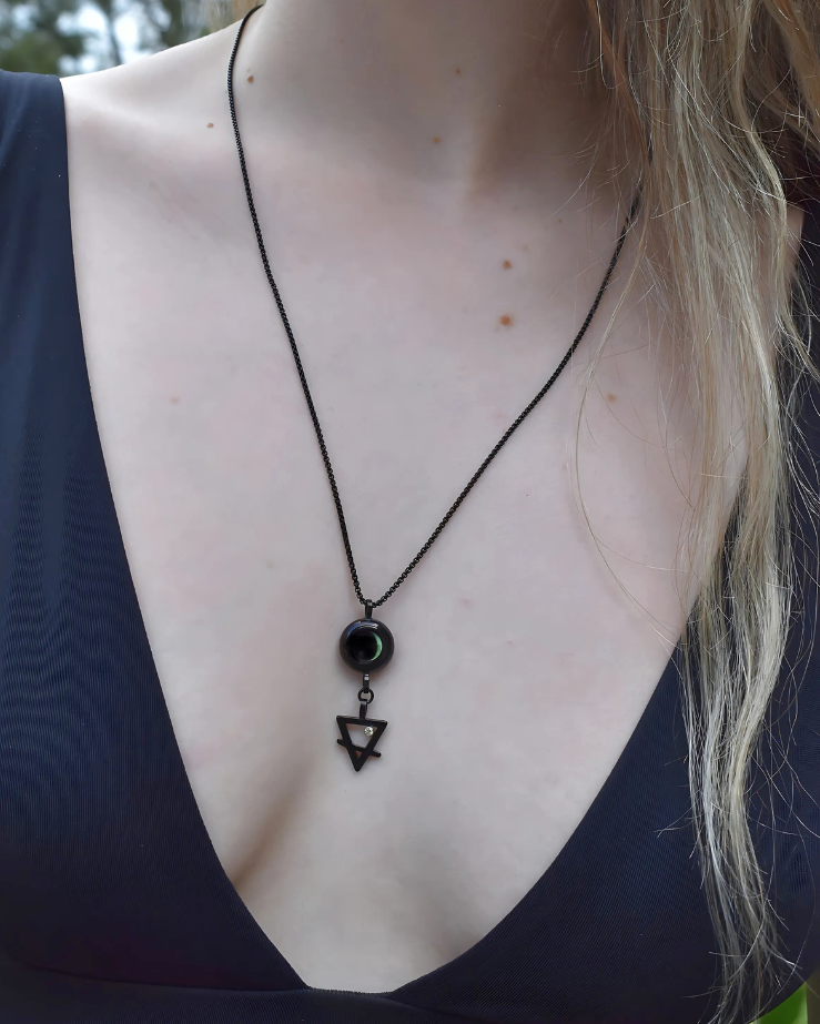 Moon Phase Necklace with Zodiac Element - Black