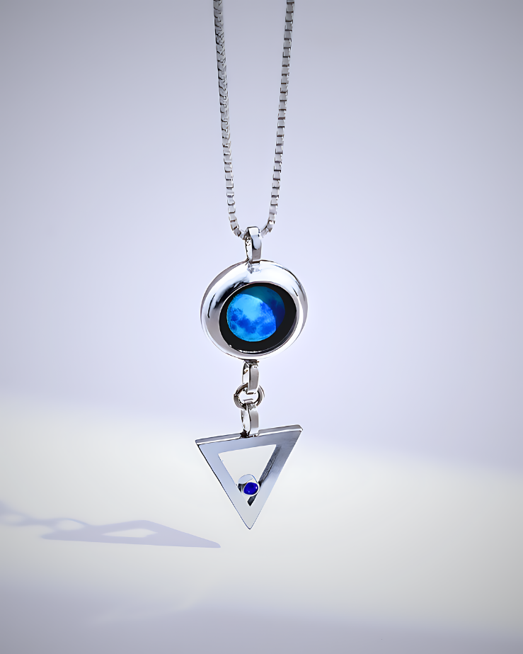 Moon Phase Necklace with Zodiac Element - Silver