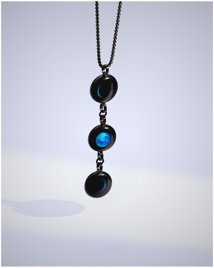 Triple Moon Phase Necklace - Black