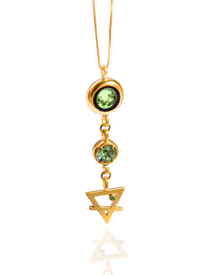 Moon Phase Necklace with Birthstone and Zodiac Element - Gold