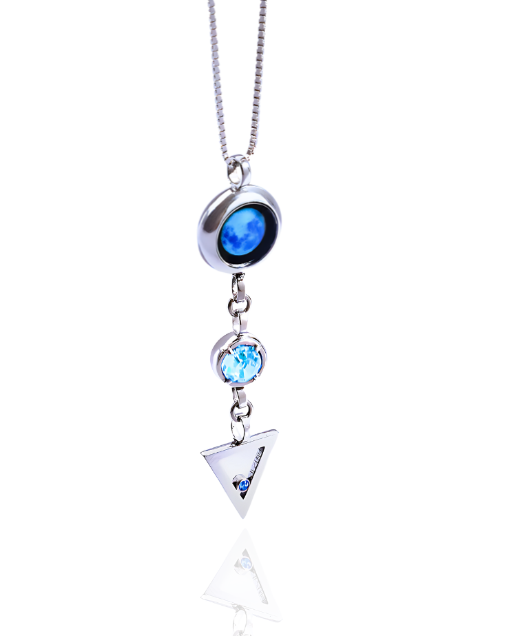 Moon Phase Necklace with Birthstone and Zodiac Element - Silver