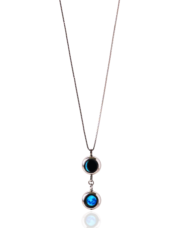 Double Moon Phase Necklace - Silver