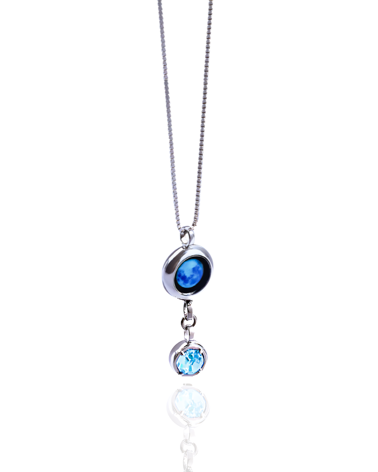 Moon Phase Necklace with Birthstone - Silver