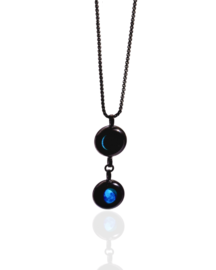 Double Moon Phase Necklace - Black