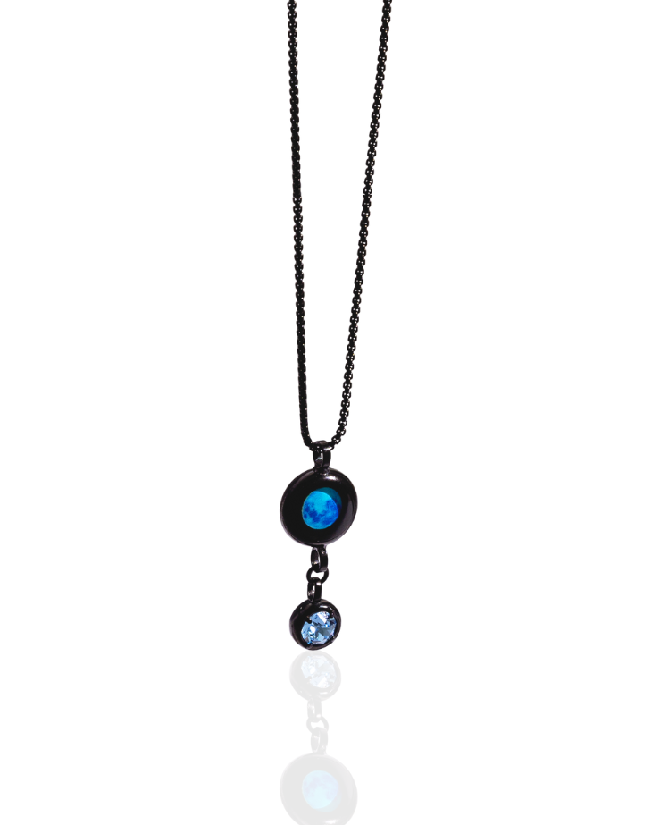 Moon Phase Necklace with Birthstone - Black