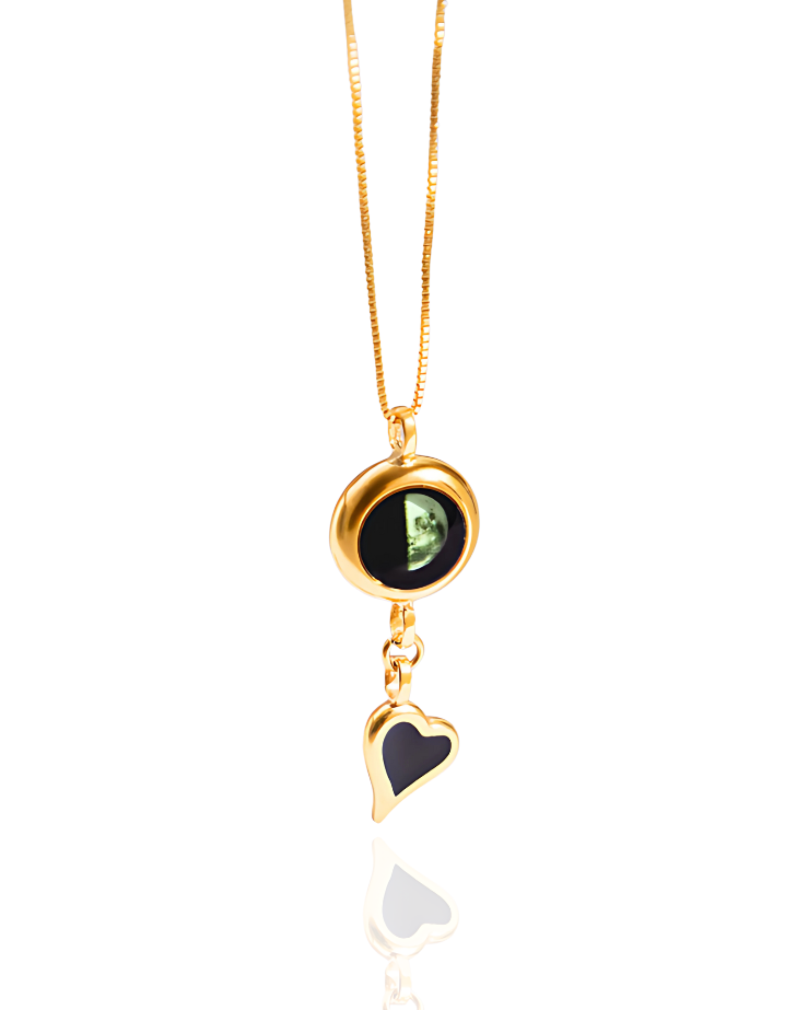 Moon Phase Necklace with Heart Charm - Gold