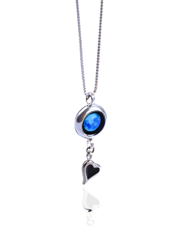 Moon Phase Necklace with Heart Charm - Silver