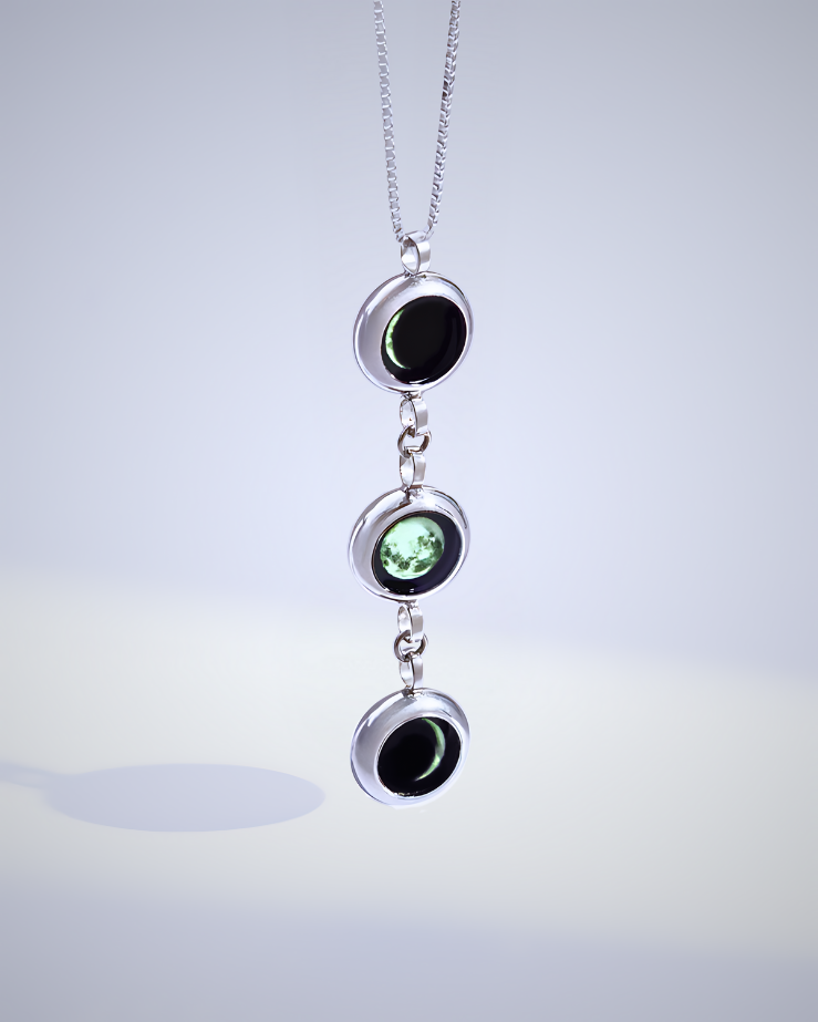 Triple Moon Phase Necklace - Silver