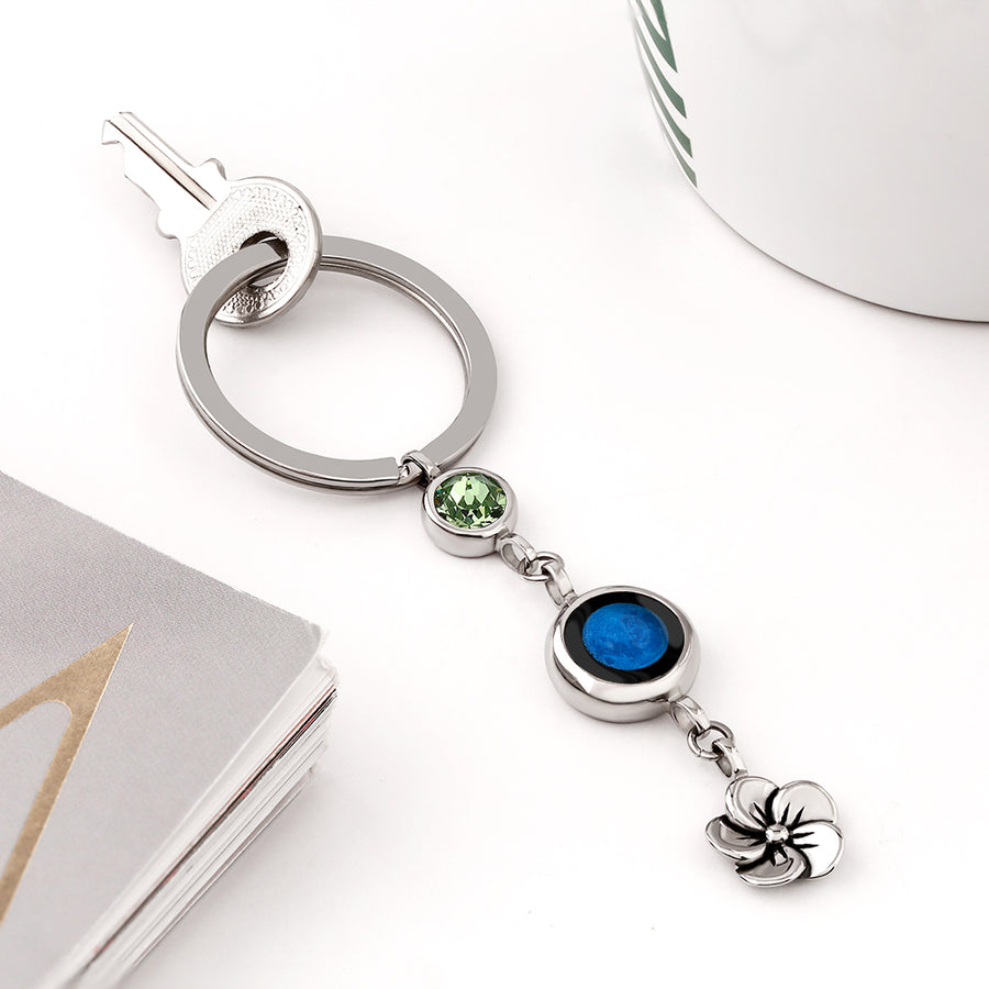 Moon Phase Key Chain with Birthstone and Frangipani Charm